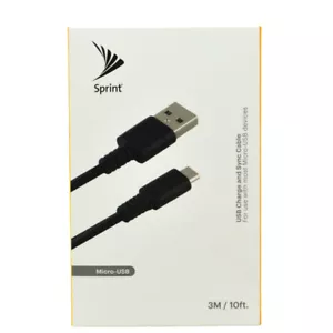 Micro USB to USB-A Charge and Sync Data Cable 3M/10FT Sprint Black - Picture 1 of 3