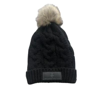 RARE!!! Yellowstone Club “YC” Black Cable Knit Womens Beanie Hat Fleece Ski Snow - Image 1 of 4