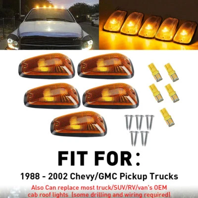 Marcador de techo de 5 cabinas 5050 luz ámbar LED + base para lente ámbar C3500 GMC/Chevy C5500 Foto 1 de 4