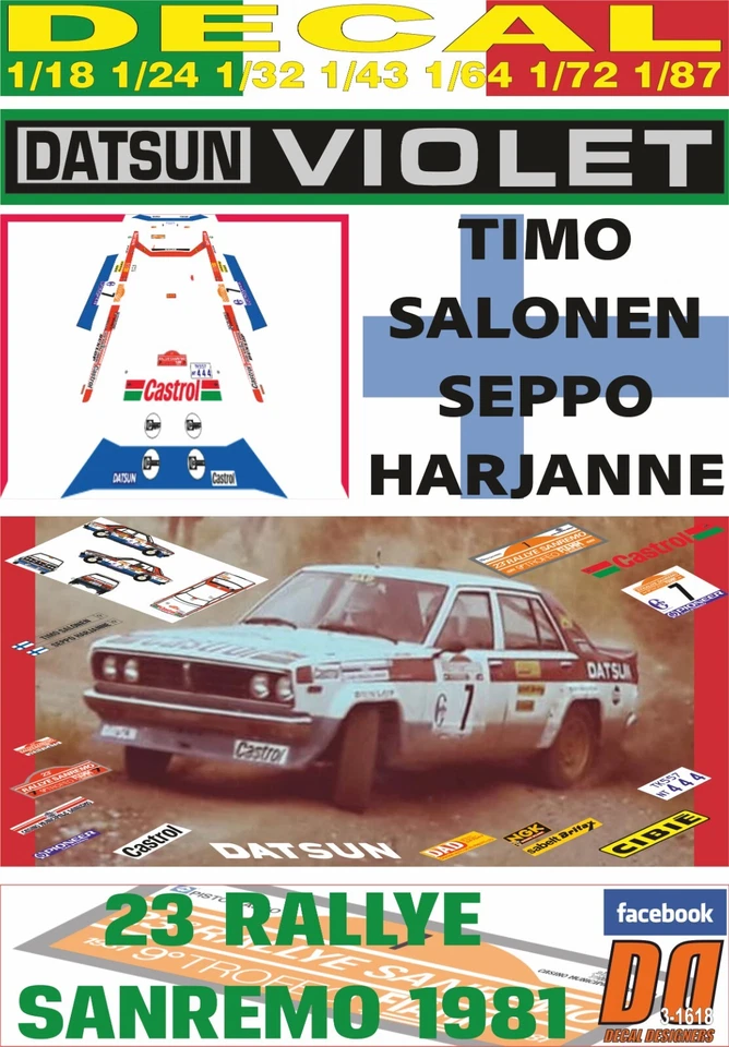 DECAL DATSUN VIOLET GT T.SALONEN R.SANREMO 1981 12th (06) - Image 1 of 1