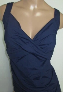 LANDS END Deep Sea Navy V-Neck Wrap Tankini Top Womens 10 NEW - Picture 1 of 9
