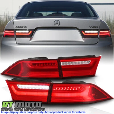 2004-2008 Acura TSX Red Clear LED Tube Tail Lights Brake Lamps 4pcs Left+Right - Image 1 of 4