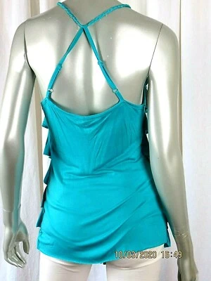 GUESS LOS ANGELES TALLA L Rayón NUEVO SIN ETIQUETAS París Verde Elegante Camisa Blusa con Volantes Camiseta sin Mangas Foto 1 de 4