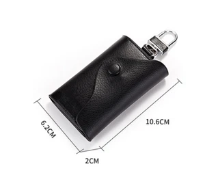 men women key holder card wallet pocket purse bag cow Leather pouch black H908 - Picture 1 of 3
