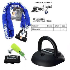 1.8M Sold Secure Chain Lock Motorcycle + Mammoth Disc Lock + Oxford Anchor Set - Picture 1 of 9