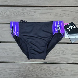 TYR Men's Durafast Elite Phoenix Black/purple Drawstring Racer Brief SZ 30 New - Picture 1 of 3