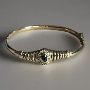 9ct Gold Sapphire & White Stone Bangle 7.49g Vintage Cluster 19cm 9k 375 - Picture 1 of 10