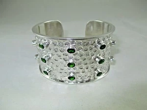 FEINSILBER .999 grün Chromdiopsid Edelstein Armreif Armband BREIT Sterling 286C - Bild 1 von 12
