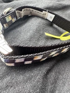 MacKenzie Childs Courtly Check Dog Collar Size M Medium Black New - Picture 1 of 7