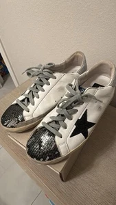Golden Goose GGDB Private Edt Women’s Super Star, White/Silver Glitter/Black - Picture 1 of 5