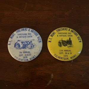 Vintage Threshing Bee Pinback botones 1970 1974 Culbertson Montana - Imagen 1 de 2