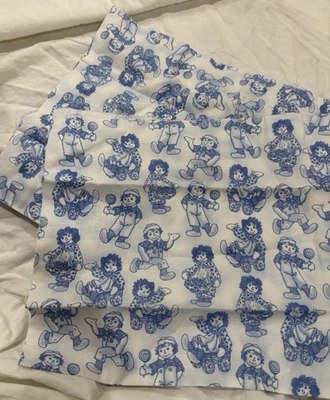 Vintage RAGGEDY ANN & ANDY Blue Cotton Fat Quarter Quilting Fabric 18" x 22" - Image 1 of 2