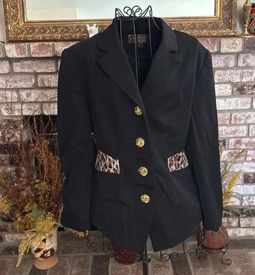 Vintage Women’s 80s Faux Leopard Fur Accent Gold Button Suit Blazer Sz 38 - Image 1 of 4