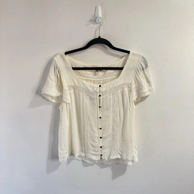 NWT Jolt T-shirt Blouse L Peasant Milkmaid Cream Lace Gauze Square Neck Crop - Image 1 of 4