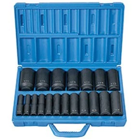 19 Pc. 1/2" Drive 6 Point SAE Deep Master Socket Set 1319D GREY PNEUMATIC Metal - Image 1 of 1