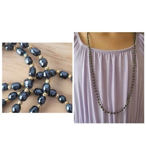 Vintage Marvella blau und gold Perlen Halskette 30 Zoll Federverschluss Verschluss  - Bild 1 von 9