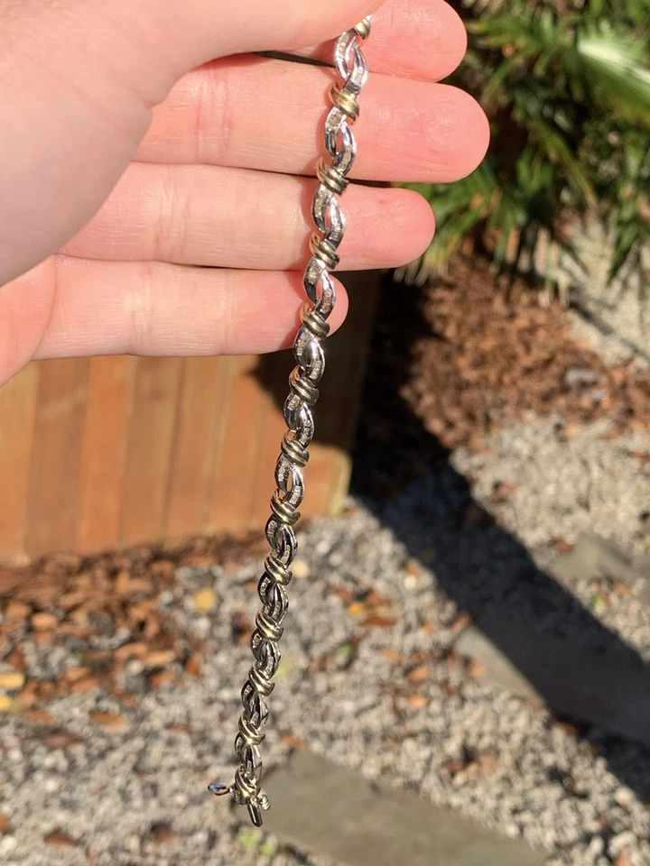 9ct yellow & white gold baguette & round cut diamond exceptional large bracelet - Image 1 of 4