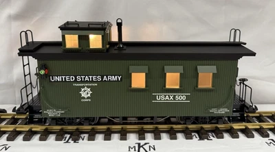 USA TRAINS R12024 United States ARMY LIGHTED WOODSIDE CABOOSE USAX #500 G Scale - Image 1 of 4