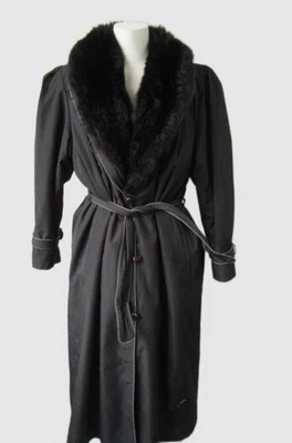 Impermeable para mujer talla 12 negro con forro de chaleco de piel de zarigüeya desmontable COMO NUEVO + mujer Foto 1 de 4