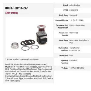 ALLEN BRADLEY 800T-FXP16RA1 30.5mm Type 4/13 2 Pos. PB-Illum., Push-Pull, Red - Picture 1 of 10