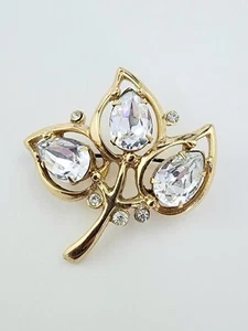 Broche Vintage Firmado KRAMER de NUEVA YORK Flor de Estrás Transparente Tono Dorado - Imagen 1 de 5