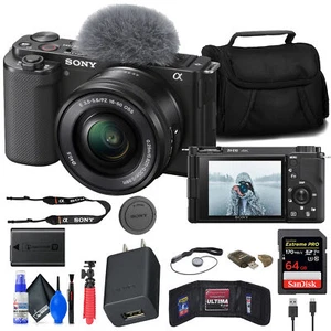 Sony ZV-E10 Mirrorless Camera w/ 16-50mm Lens + 64GB Card + Flex Tripod - Picture 1 of 24