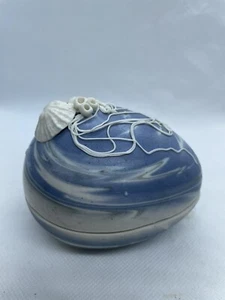 Margaret Macdonald Ceramic Egg Trinket Dish Seashell Blue And White Scotland - Picture 1 of 12