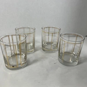 George Briard  MCM Gold Stripe OLD FASHION Low Ball  Whiskey GLASSES Set Of 4 - Picture 1 of 9