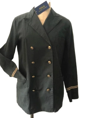 Polo Ralph Lauren Mujer 10 Nuevo con Etiquetas $298 Chaqueta Militar Negro Algodón Lino Blazer Foto 1 de 4