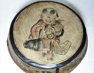 Antique Large Chinese Paper Mache Round Covered Box - Picture 1 of 12