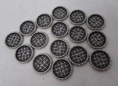 Vintage Black Silver Round 2-Hole Buttons with Rope Edge 12mm Lot of 3 A709 - Image 1 of 4