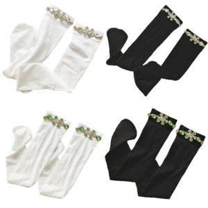 Women Striped Knee High Socks Preppy Style Colored Crystal Thin Stockings - Picture 1 of 12
