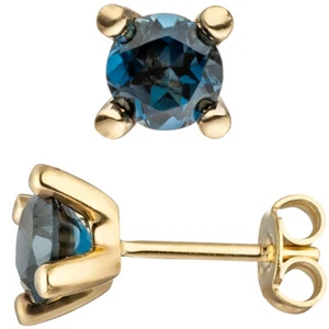 Pendientes Solitarios Joyería Con Topacio Azul London Blue, Oro Amarillo 585 - Imagen 1 de 1