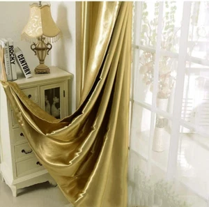 1 Pair Semi-Blackout Gold Curtains for Living Room Bedroom Grommet Top Golden Cu - Picture 1 of 6