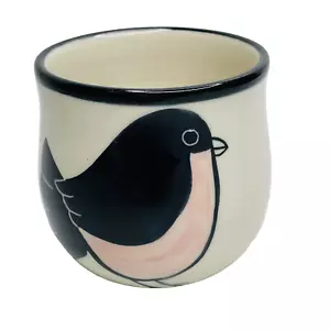 VTG Karen Donleavy KD Pottery Hand Painted Fat Pink Black Bird 8 oz Coffee Mug - Picture 1 of 11