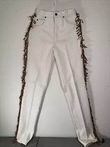 Jeans donna vintage con frange a corda made in USA taglia 7 colore panna - Foto 1 di 6