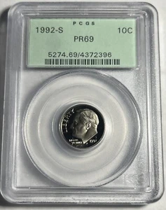 1992-S PROOF ROOSEVELT DIME GRADED PCGS PR69 OGH OLD GREEN HOLDER - Picture 1 of 6