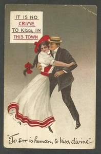 Vintage Postcard - "It is no Crime to Kiss, in this Town!" Printed in Germany. - Picture 1 of 2