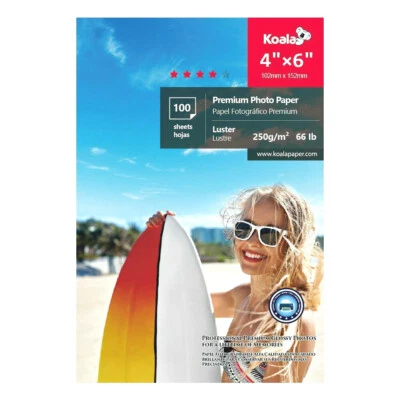 Koala Premium Luster Photo Paper 4x6 100 Sheets Semi-Gloss 66 lb Inkjet Printer - Image 1 of 4