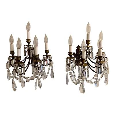 French Louis XV Bronze and Crystal Sconces - 5 Light - a pair - Image 1 of 4