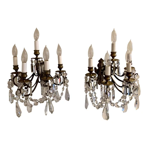 French Louis XV Bronze and Crystal Sconces - 5 Light - a pair Cover