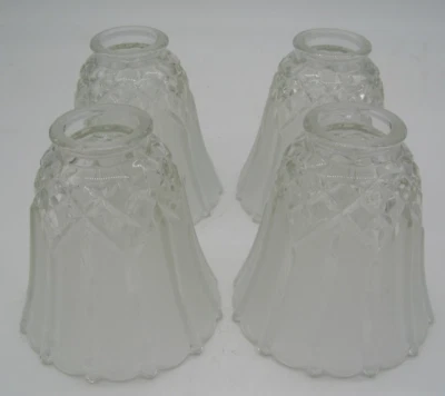 Set of 4 Ceiling Fan Glass Shades 2-1/4" Clear & Frosted Diamond Pattern - Image 1 of 4