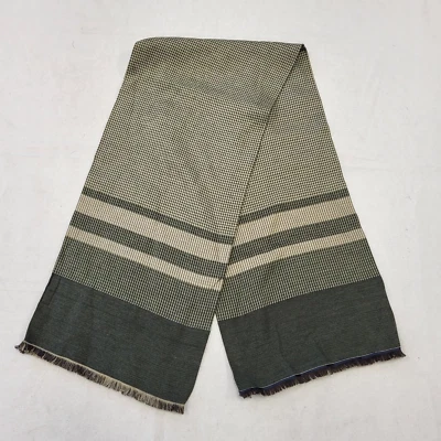 UU910 UNISEX GILT EDGE HOUNDSTOOTH STRIPED TASSEL END RECTANGLE SCARF 50" x 11" - Image 1 of 2