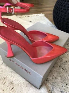 SERGIO LEVANTESI Lackleder Sandale Slingback Gr. 36 Fuchsia Farbe Mit Karton NEU - Imagen 1 de 8