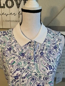Women’s Top L Polo Sleeveless CROFT BARROW 100% Cotton Tagless Purple Paisley - Picture 1 of 3