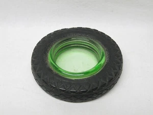 Goodyear Tire Advertising Ashtray Airwheel Uranium Green Glass Vtg Old Airline - Picture 1 of 5