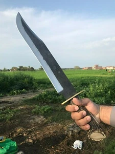 Blacksmith New Custom Handmade Carbon Steel Long Bowie Knife, Stag Horn Handle - Picture 1 of 12