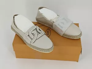 Tod's Womens Slip-Ons Off white Leather w/ Raffia Rubber outsole Size 39.5 / 9.5 - Picture 1 of 12