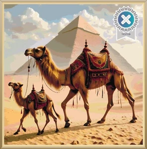 Camels at Pyramid Egypt Cross Stitch Design, Photo, Full Pattern Keeper File - Picture 1 of 9