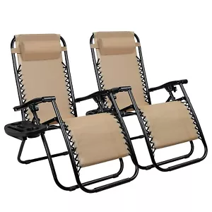 Set of 2 Zero Gravity Chair Patio Beach Folding Outdoor Reclining Lounge Chair - Picture 1 of 8